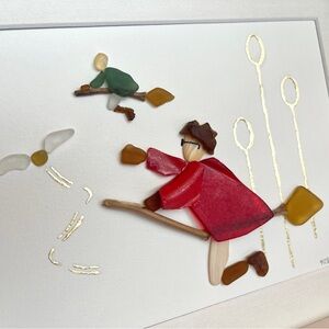 The Aerial Pursuit ~ Framed Sea Glass Art ~ Genuine Sea Glass, Seashells